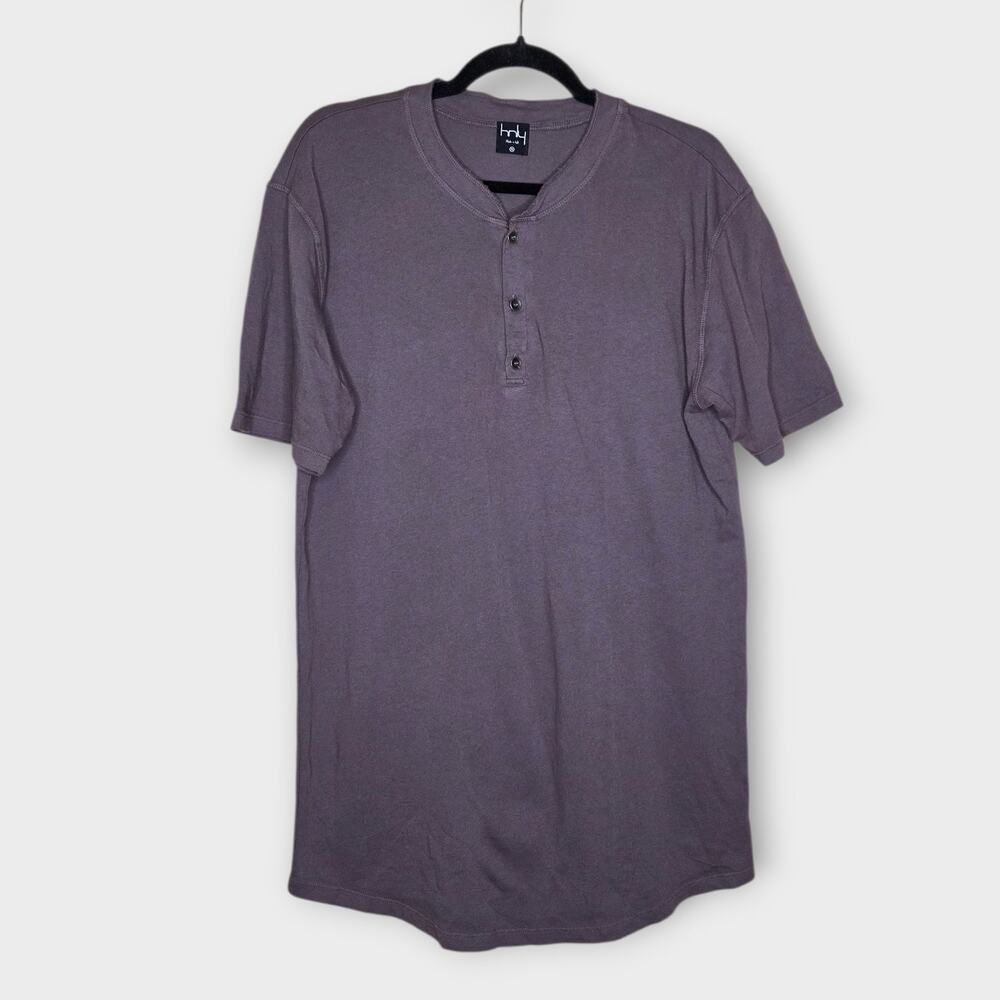 HNLY Leblon Slub Organic Cotton Short Sleeve Henley Shirt Gray Mauve Men's XL